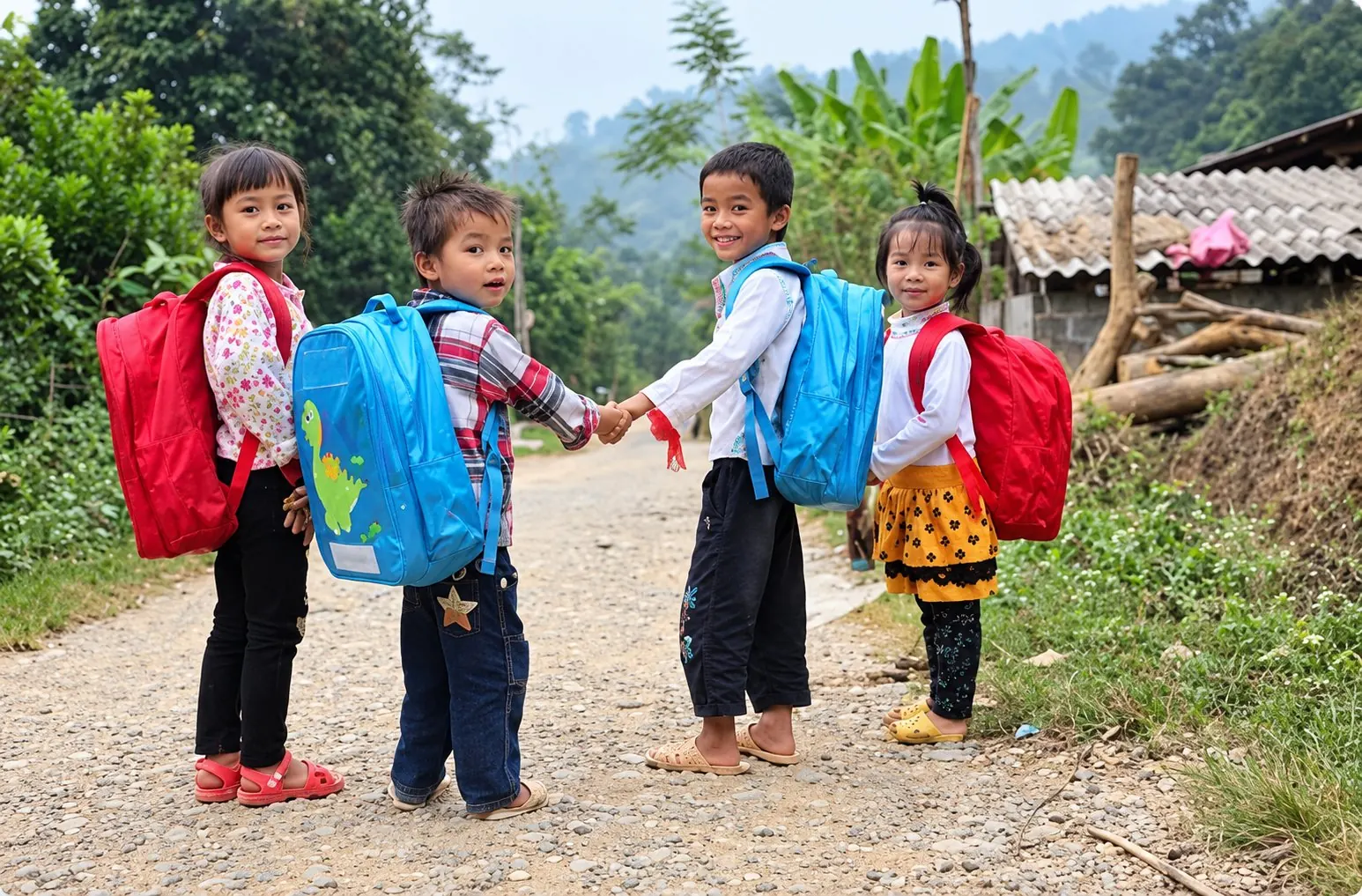 Học sinh vùng cao trên đường tới điểm trường